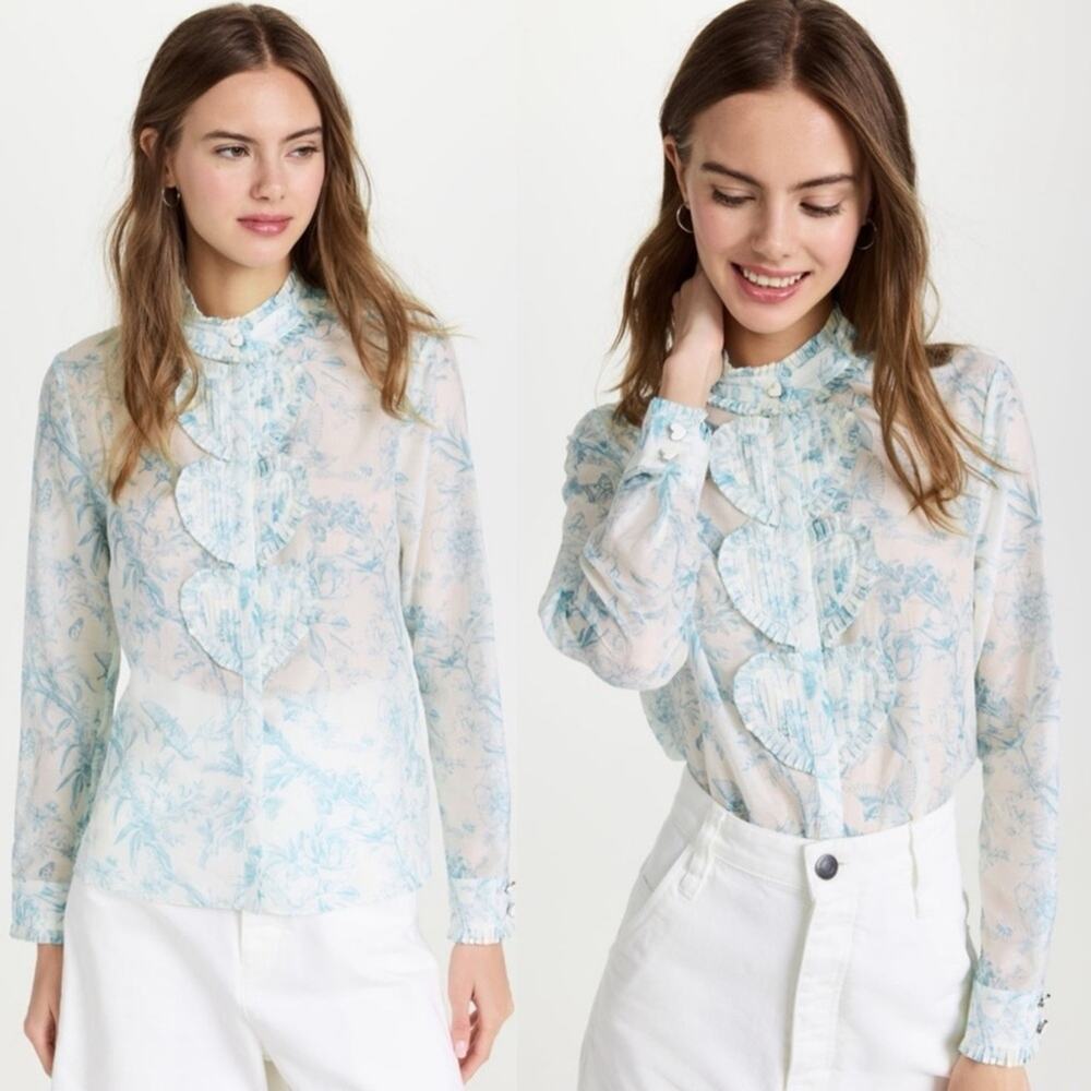Alice + Olivia Kurt Ruffle Pintuck Blouse S